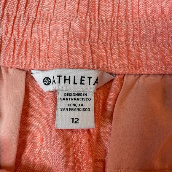 Athleta Retreat Linen Drawstring Waist Joggers Sunset Glow Garden Orange Size 12 - Picture 2 of 16